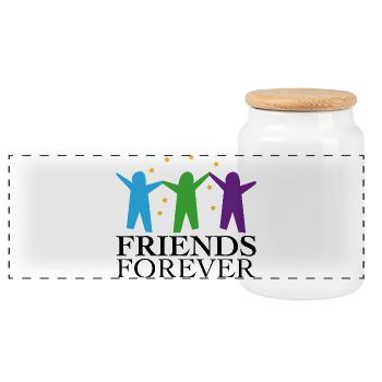 friends for ever - Panoramic Cookie Jar with Wooden Lid - white - Front