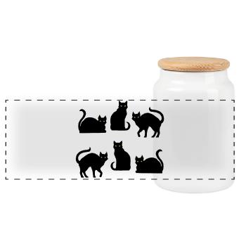Cats - Symbol of Witchcraft - Panoramic Cookie Jar with Wooden Lid - white - Front