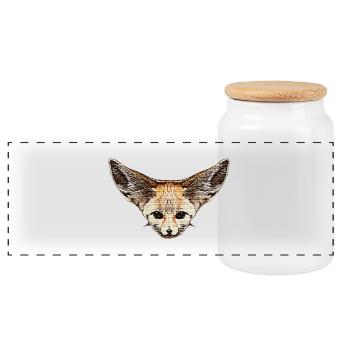 fox clothes girl, desert fox face - Panoramic Cookie Jar with Wooden Lid - white - Front