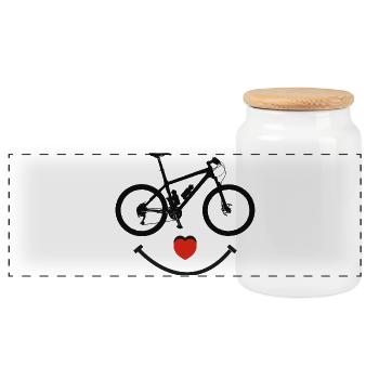 MTB mountain bike mountain bikers ride mountain bikes - Panoramic Cookie Jar with Wooden Lid - white - Front