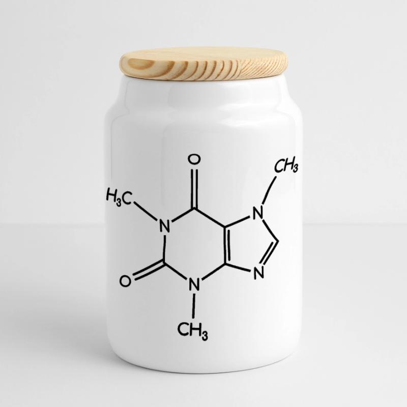 Caffeine Molecule - Structural Formula Panoramic Cookie Jar with Wooden Lid