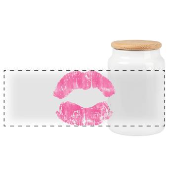 Pink Lip Kiss Print Kunst - Panorama Keksdose mit Holzdeckel - Weiß - Vorne