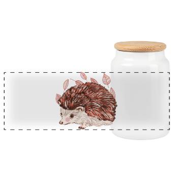 Hérisson d’automne avec un accent de fourrure rouge - Boîte à biscuits avec couvercle en bois - blanc - Devant