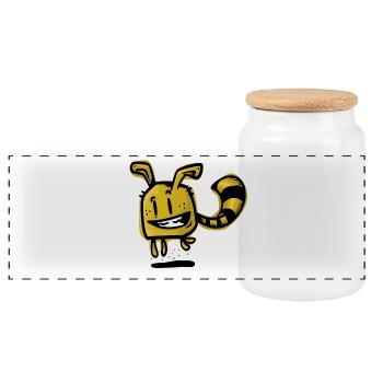 yellow weirdo - Panoramic Cookie Jar with Wooden Lid - white - Front