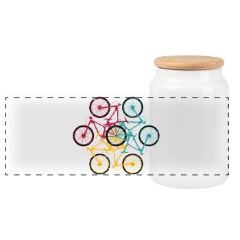 Vibrant Bicycle Mandala - Panoramic Cookie Jar with Wooden Lid - white - Front