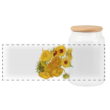 Van Gogh Sonnenblumen | Freigestellte Sonnenblumen - Panorama Keksdose mit Holzdeckel - Weiß - Vorne