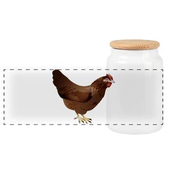 Handgezeichnetes koloriertes braunes Huhn - Panorama Keksdose mit Holzdeckel - Weiß - Vorne