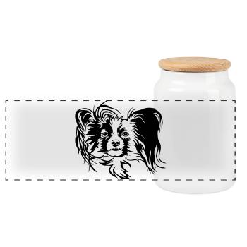 Papillon Head - Panoramic Cookie Jar with Wooden Lid - white - Front
