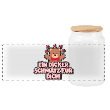Ein dicker Schmatz für dich! Bär - Bären - Panorama Keksdose mit Holzdeckel - Weiß - Vorne