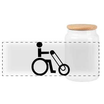 Wheelchair user with handbike symbol * - Panoramic Cookie Jar with Wooden Lid - white - Front