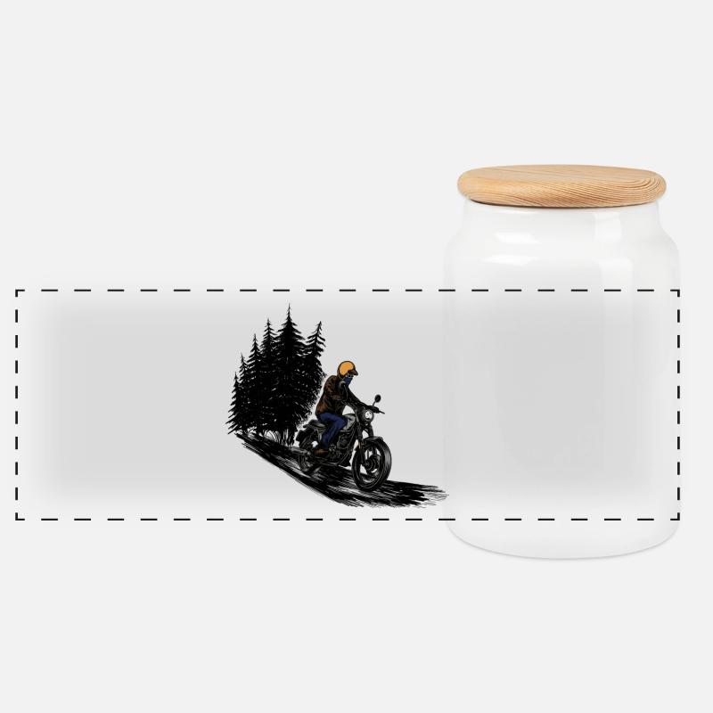 Motorwear Rider Wald - Panorama Keksdose mit Holzdeckel - Weiß