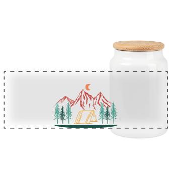 Camping Mountains Night Tent Nature Outdoor Adventure - Panoramic Cookie Jar with Wooden Lid - white - Front