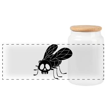 Fly skull (black) - Panoramic Cookie Jar with Wooden Lid - white - Front