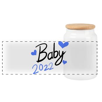 Bébé 2022 - Nouveau-Né 2022 - Boîte à biscuits avec couvercle en bois - blanc - Devant