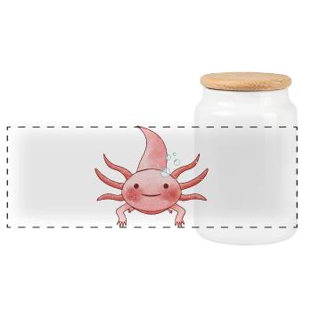 kleines nettes Axolotl für Kinder und Erwachsene - Panorama Keksdose mit Holzdeckel - Weiß - Vorne