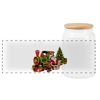 Santa Claus with a train - Panoramic Cookie Jar with Wooden Lid - white - Front