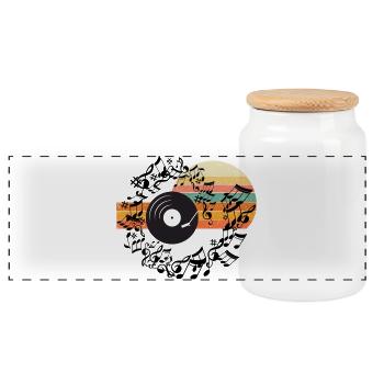 Retro Vinyl Rhythm Stripes - Panoramic Cookie Jar with Wooden Lid - white - Front