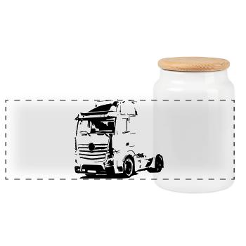 Deutscher LKW - Panorama Keksdose mit Holzdeckel - Weiß - Vorne