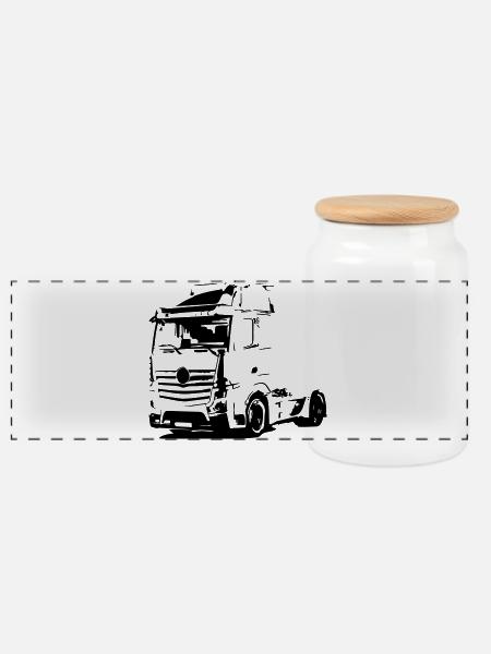 Deutscher LKW - Panorama Keksdose mit Holzdeckel - Weiß