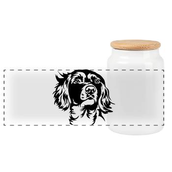 Münsterländer Kopf - Panorama Keksdose mit Holzdeckel - Weiß - Vorne