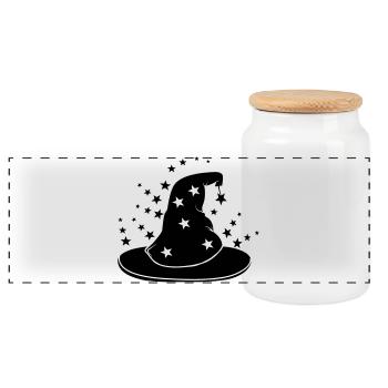 Magical wizard hat with stars - Panoramic Cookie Jar with Wooden Lid - white - Front