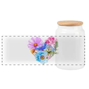 Herz aus Blumen | Geschenk Valentinstag - Panorama Keksdose mit Holzdeckel - Weiß - Vorne