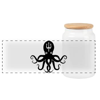 Black octopus - Panoramic Cookie Jar with Wooden Lid - white - Front