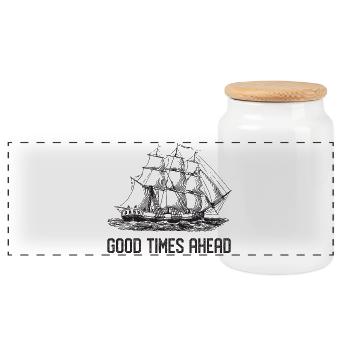 Sailing ship - Good Times Ahead - Panoramic Cookie Jar with Wooden Lid - white - Front