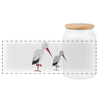 storch mit kind - Panorama Keksdose mit Holzdeckel - Weiß - Vorne