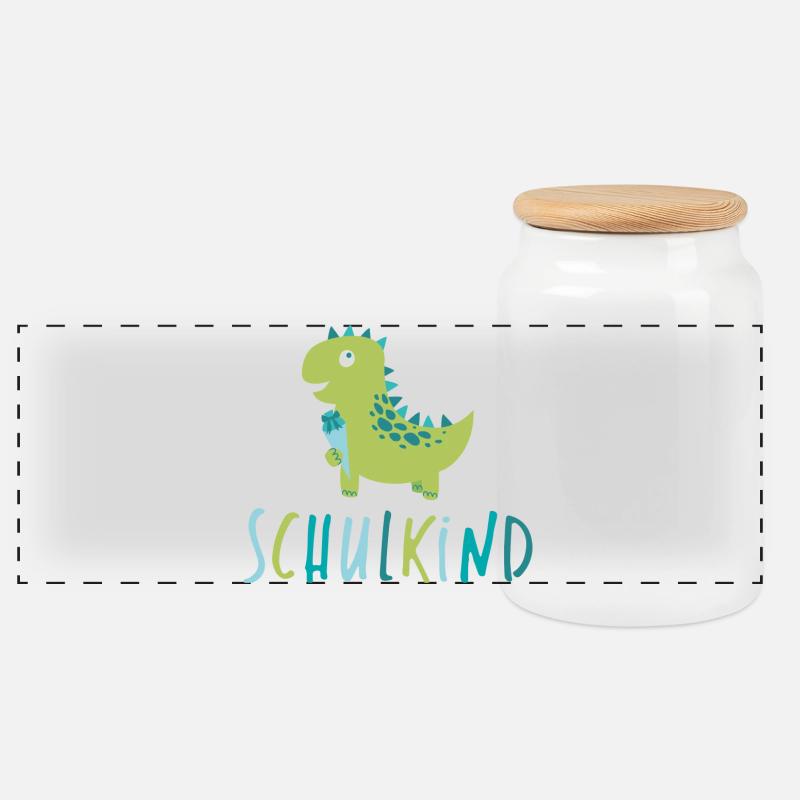 Schulkind - Dino - Panorama Keksdose mit Holzdeckel - Weiß