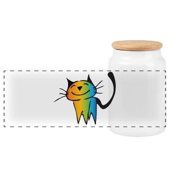 Cute Rainbow Cat - Panoramic Cookie Jar with Wooden Lid - white - Front