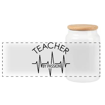 teacher by passion Lehrer Symbol Herzschlag Schule - Panorama Keksdose mit Holzdeckel - Weiß - Vorne