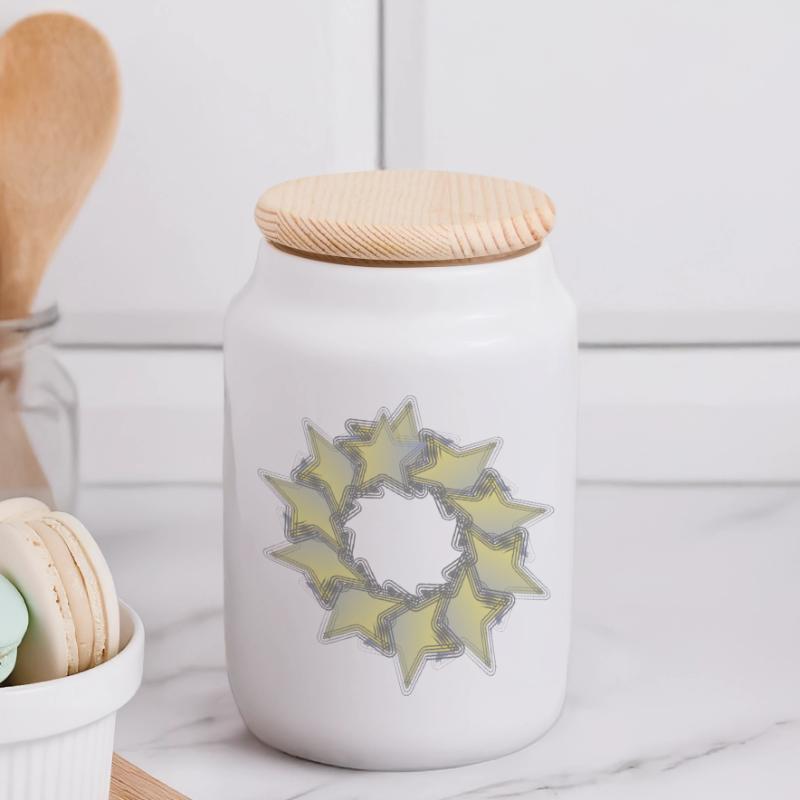 Pattern Star Circle effect Panoramic Cookie Jar with Wooden Lid