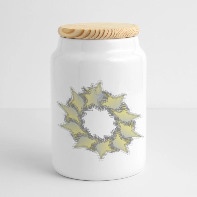 Pattern Star Circle effect Panoramic Cookie Jar with Wooden Lid
