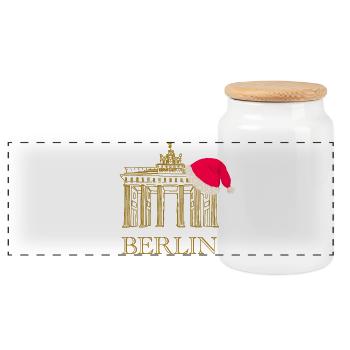 Berlin weihnachtliches Brandenburger Tor - Panorama Keksdose mit Holzdeckel - Weiß - Vorne