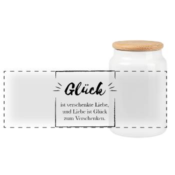 Glück ist verschenkte Liebe | in Rahmen - Panorama Keksdose mit Holzdeckel - Weiß - Vorne