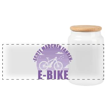 E-Bike Fahrrad E Bike Akku Geschenk - Panorama Keksdose mit Holzdeckel - Weiß - Vorne