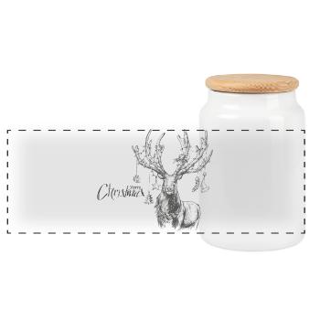 Weihnachtlicher Hirsch mit Geschenken - Panorama Keksdose mit Holzdeckel - Weiß - Vorne