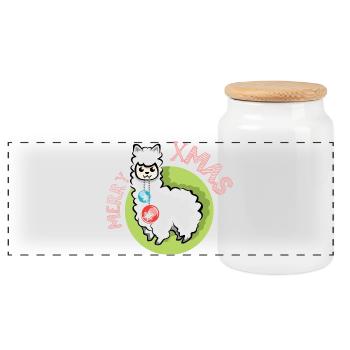 merry christmas alpaca symbol nature animals xmas - Panoramic Cookie Jar with Wooden Lid - white - Front