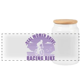 Bicycle Road Bike Sport Cycling Gift - Panoramic Cookie Jar with Wooden Lid - white - Front