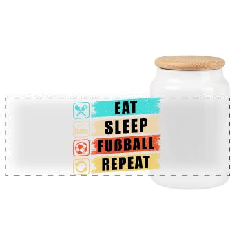 Eat Sleep Fußball Repeat - Panorama Keksdose mit Holzdeckel - Weiß - Vorne