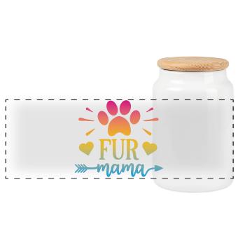 Fur Mama - Panoramic Cookie Jar with Wooden Lid - white - Front