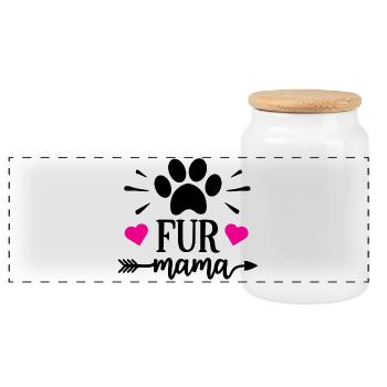 Fur Mama - Panoramic Cookie Jar with Wooden Lid - white - Front