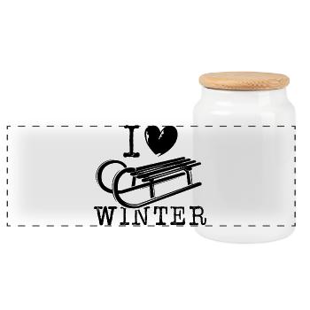 i love Schnee Winter Herz Liebe Illustration icon - Panorama Keksdose mit Holzdeckel - Weiß - Vorne