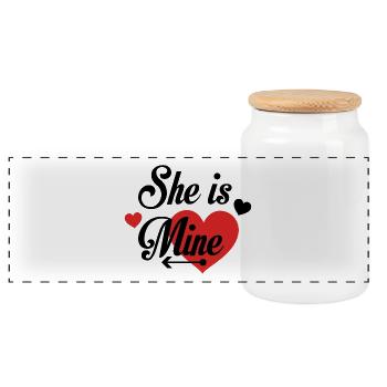 Love Heart with Typographic Feelings - Panoramic Cookie Jar with Wooden Lid - white - Front