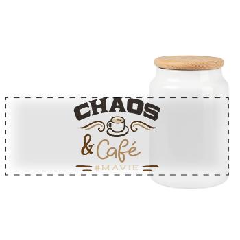 Chaos and #mavie coffee - Panoramic Cookie Jar with Wooden Lid - white - Front