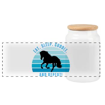Welsh-Pony im Galopp Sonnenuntergang im Retro-Stil - Panorama Keksdose mit Holzdeckel - Weiß - Vorne