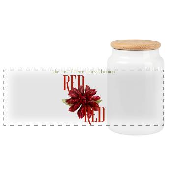 Red Bloom : Typographie audacieuse des fleurs - Boîte à biscuits avec couvercle en bois - blanc - Devant