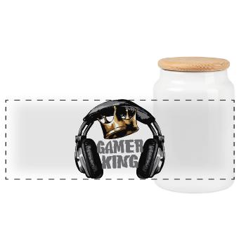 Gamer King Crown - Panoramic Cookie Jar with Wooden Lid - white - Front