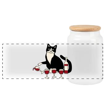 Cat wine glass - Panoramic Cookie Jar with Wooden Lid - white - Front